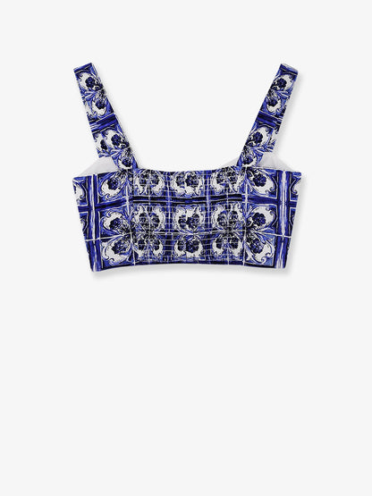 Dolce & Gabbana Cropped Cotton Top With Maiolica Print