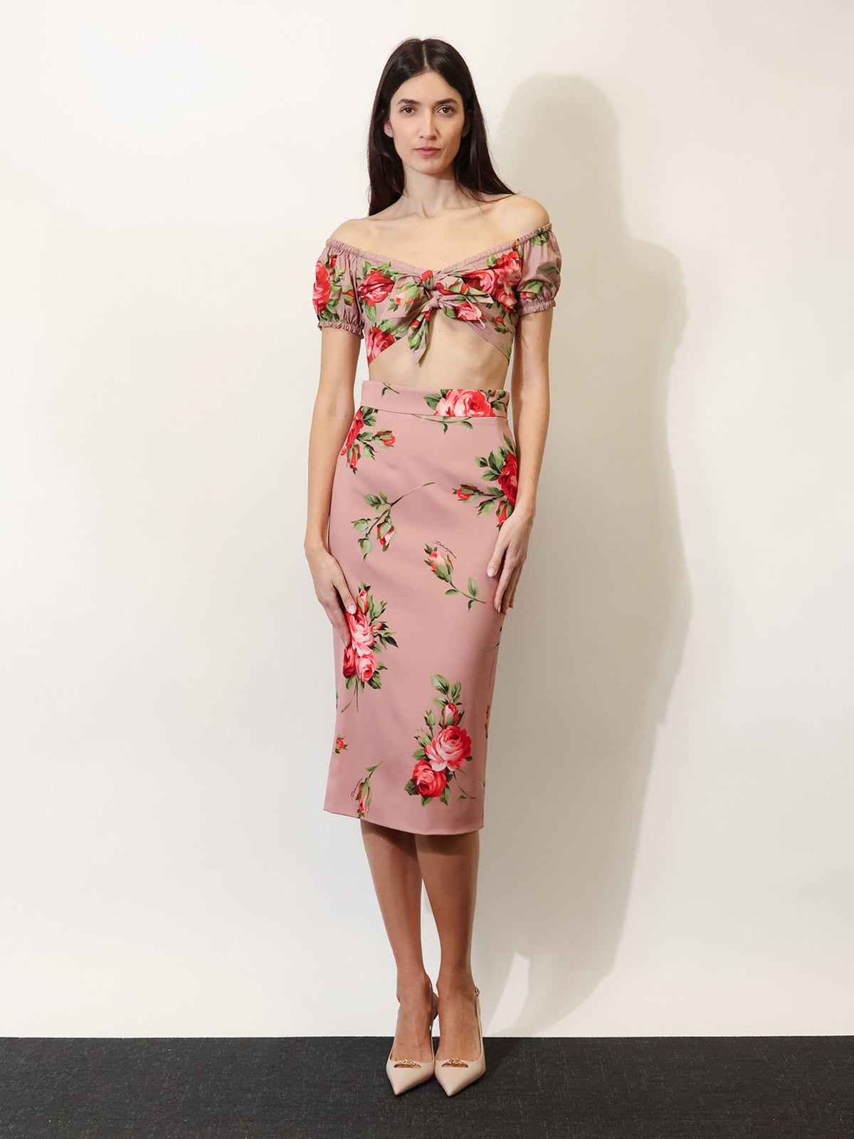 Dolce & Gabbana Cotton top with iconic print - Bouquet Rose Rosa