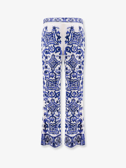 Dolce & Gabbana Silk Trousers With Majolica Print