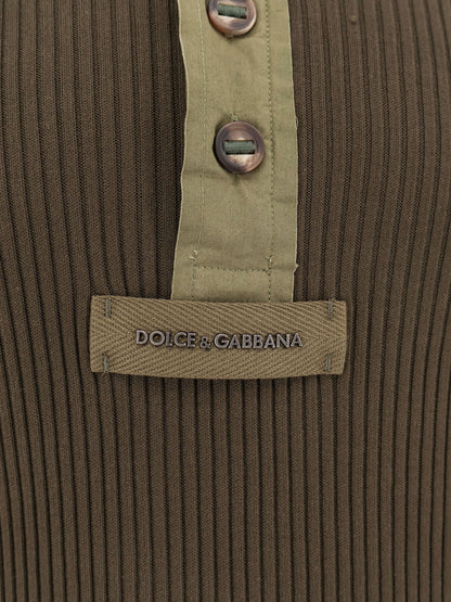 Dolce & Gabbana Ribbed Cotton Sweater With Metal Logo On The Front