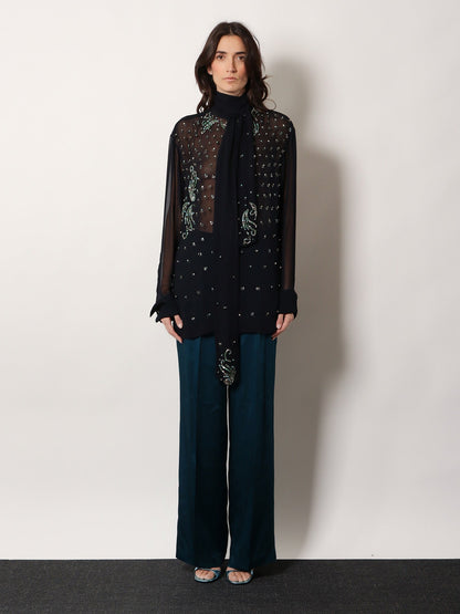 Dries Van Noten Viscose shirt with rhinestones - Navy
