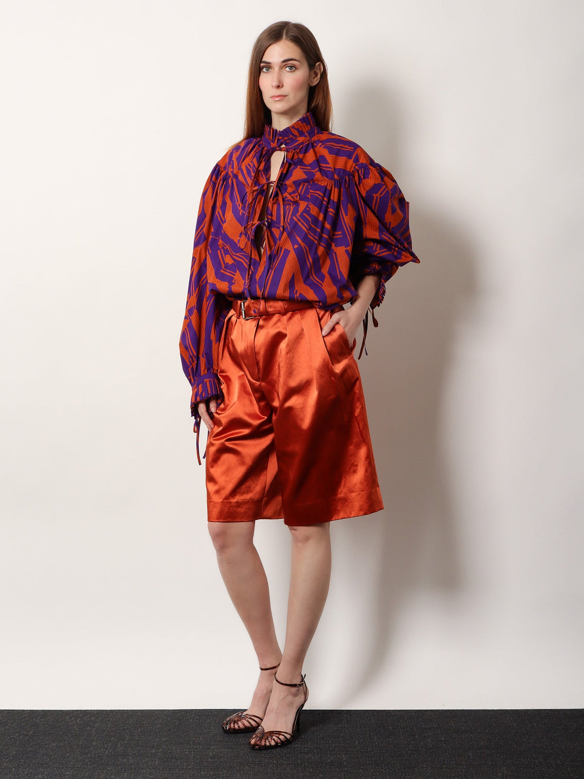 Dries Van Noten Catya cotton shirt with Crushed Stripe print - Orange