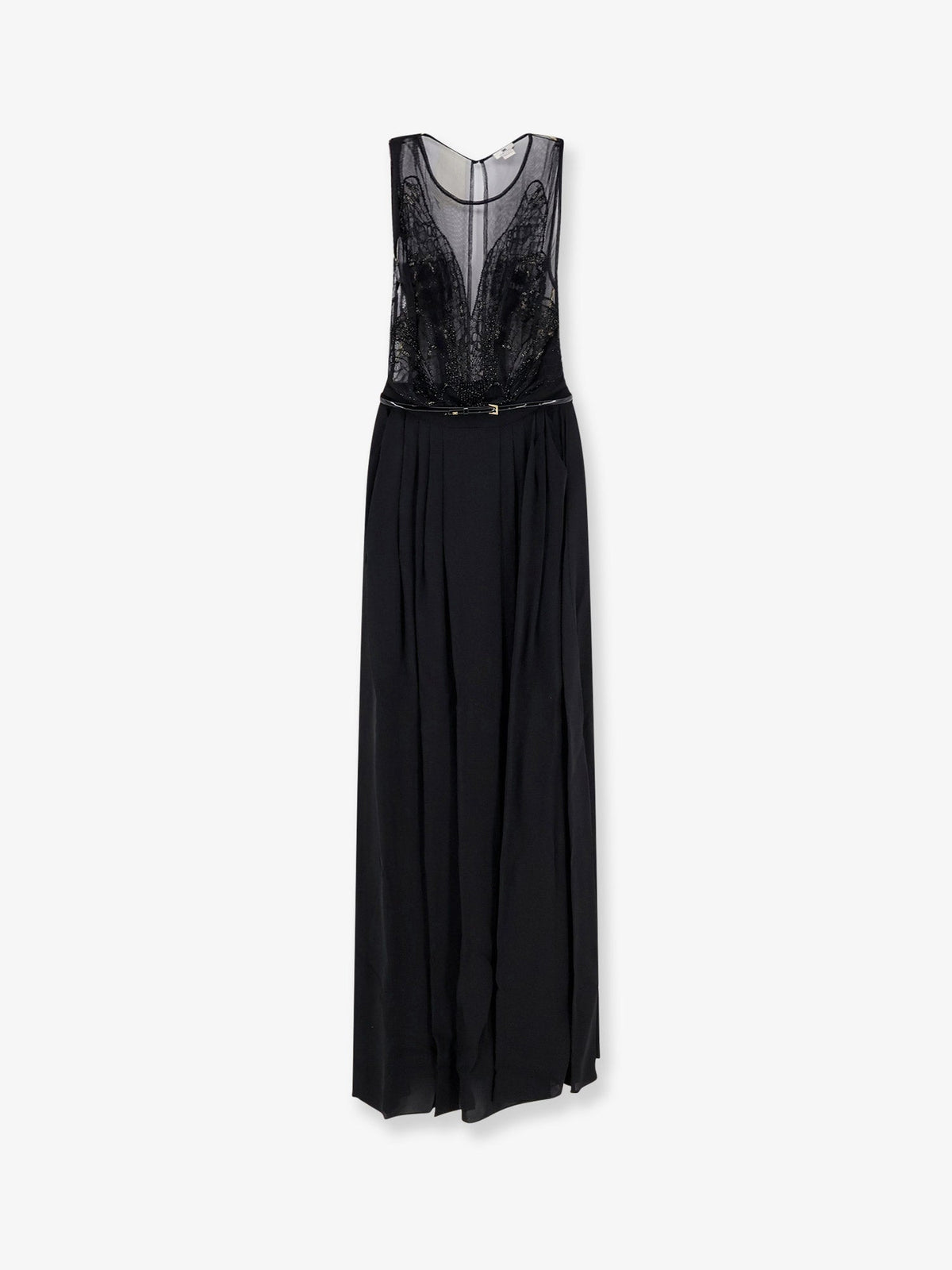 Elisabetta Franchi Red Carpet long dress with belt - Nero
