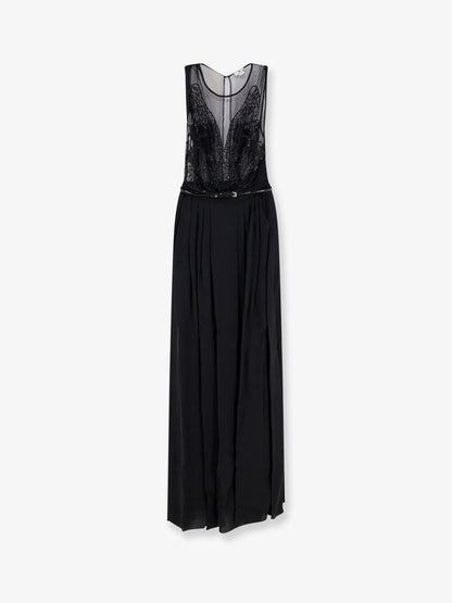Elisabetta Franchi Red Carpet long dress with belt - Nero