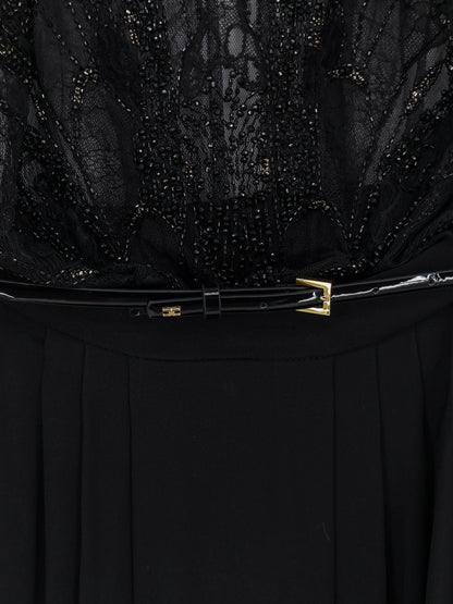 Elisabetta Franchi Red Carpet long dress with belt - Nero
