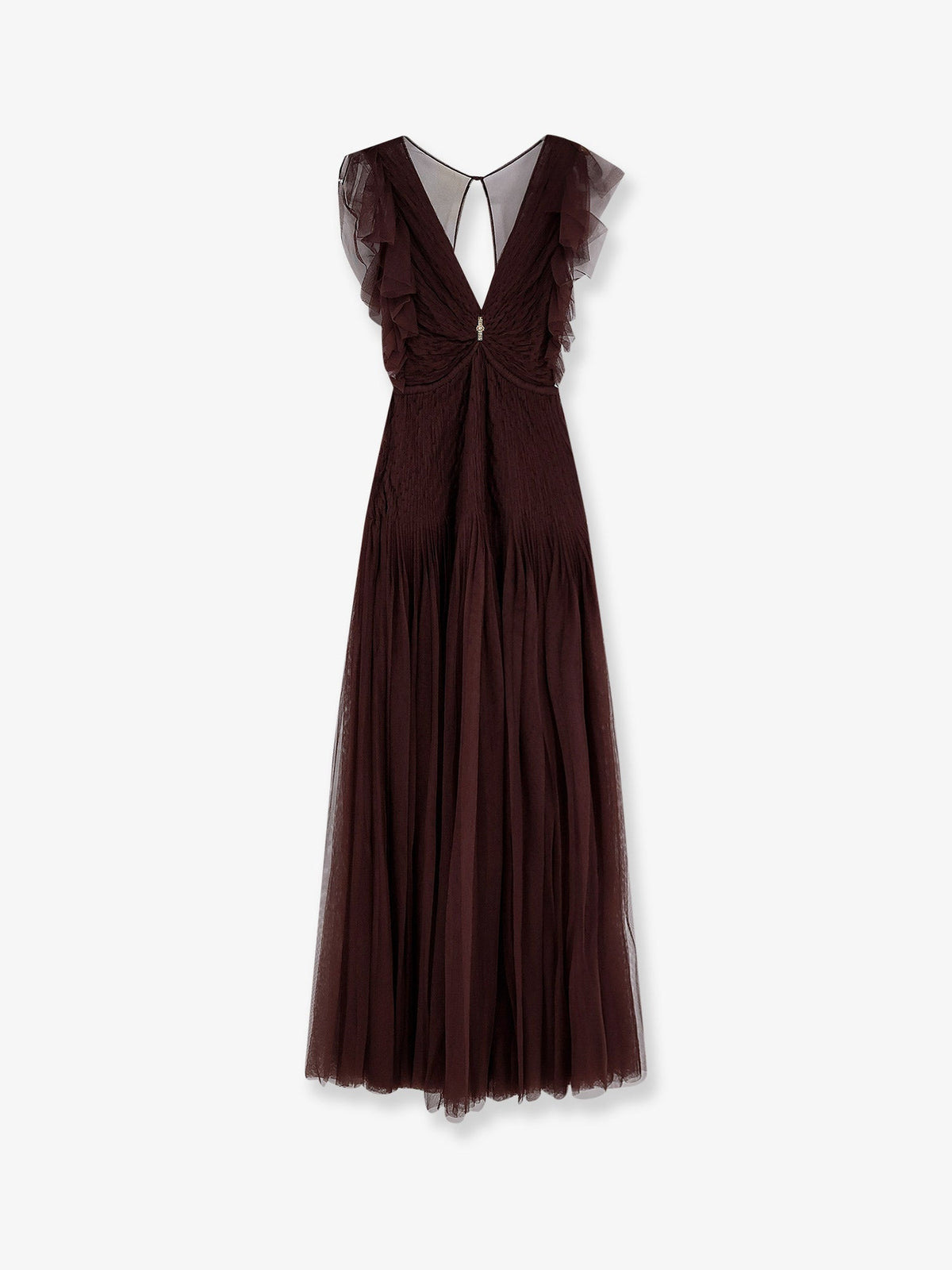 Elisabetta Franchi Red Carpet long dress with rhinestones detail - Cacao