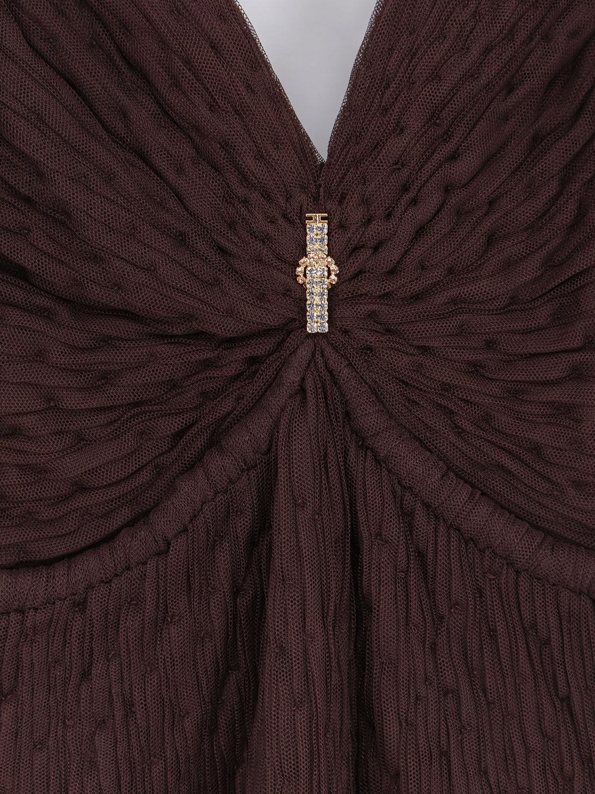 Elisabetta Franchi Red Carpet long dress with rhinestones detail - Cacao