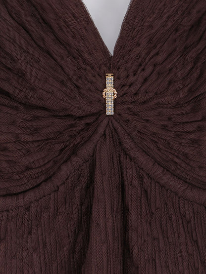 Elisabetta Franchi Red Carpet long dress with rhinestones detail - Cacao
