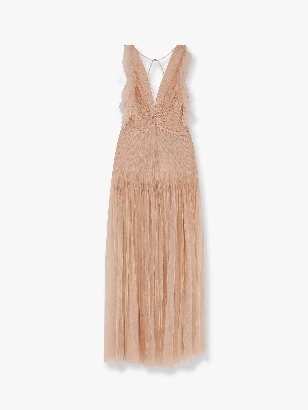 Elisabetta Franchi Red Carpet long dress with rhinestones detail - Nude