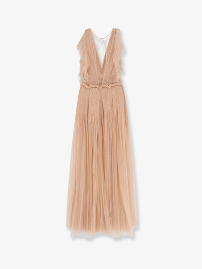 Elisabetta Franchi Red Carpet long dress with rhinestones detail - Nude