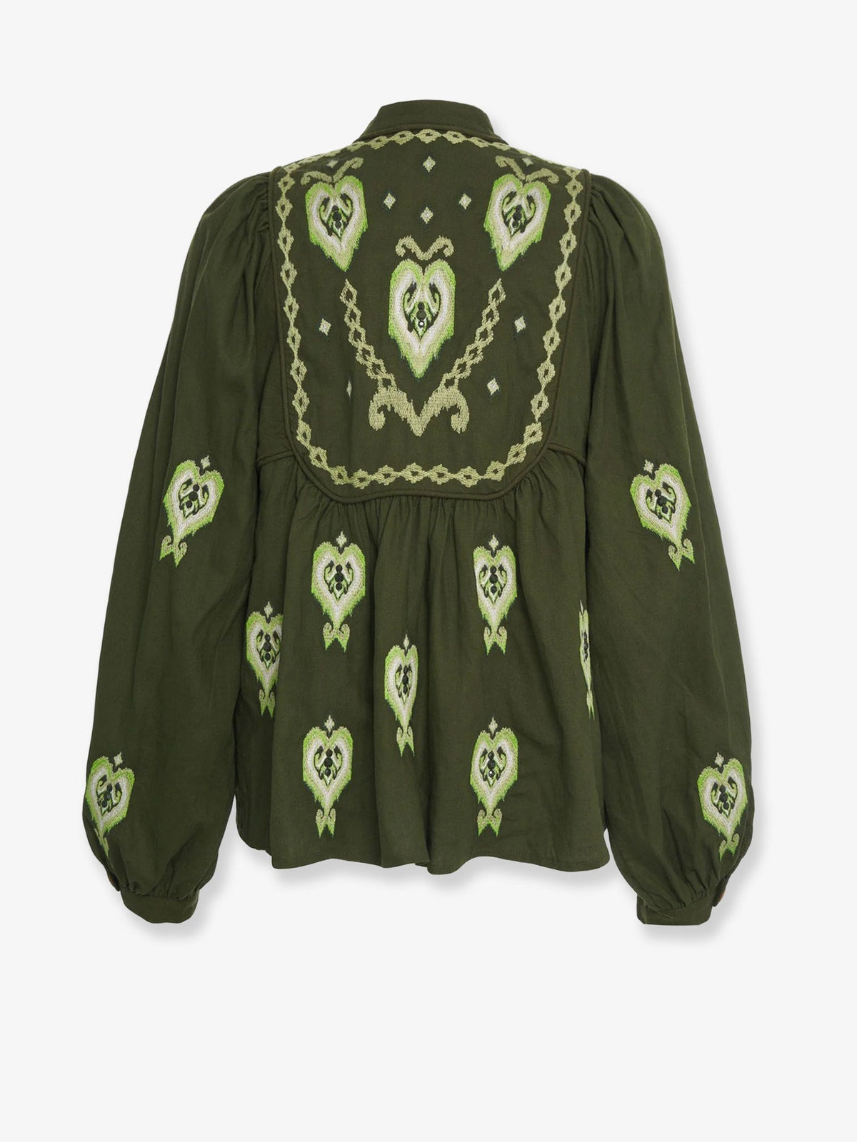 Farm Rio Embroidered puff sleeve lenzing™ ecovero™ euroflax™ shirt - Green