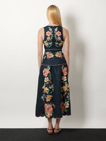 Farm Rio Maira long linen dress with floral print - Mairafloraldarkblue