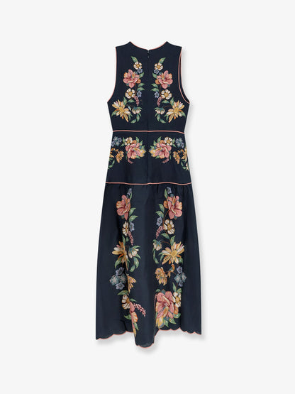 Farm Rio Maira long linen dress with floral print - Mairafloraldarkblue