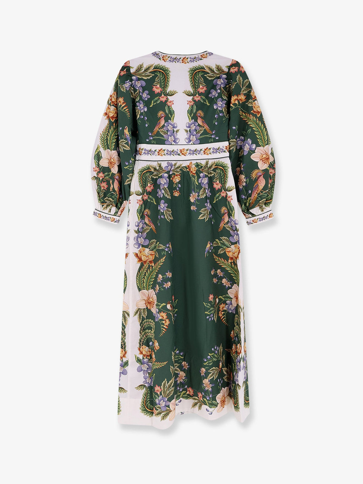 Farm Rio Long cotton dress with floral print - Naturegreen