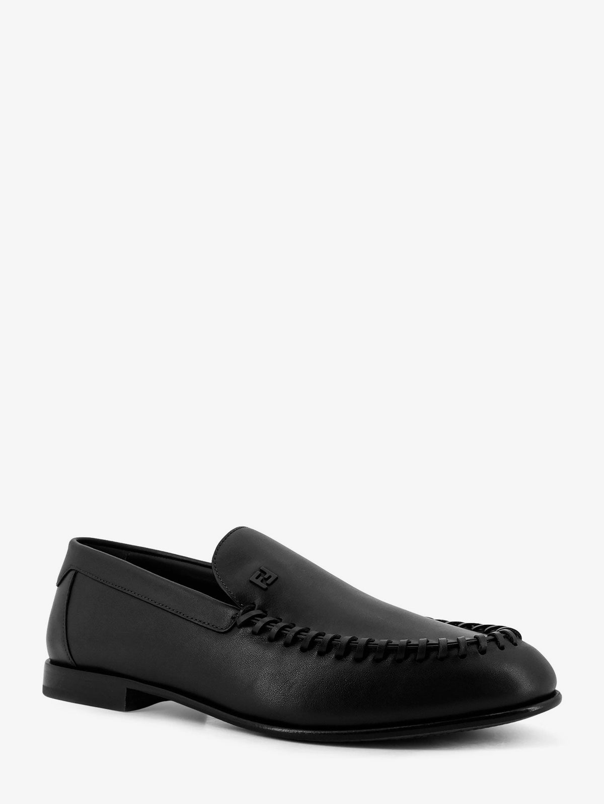 Fendi Leather loafers with metal FF logo - Nero
