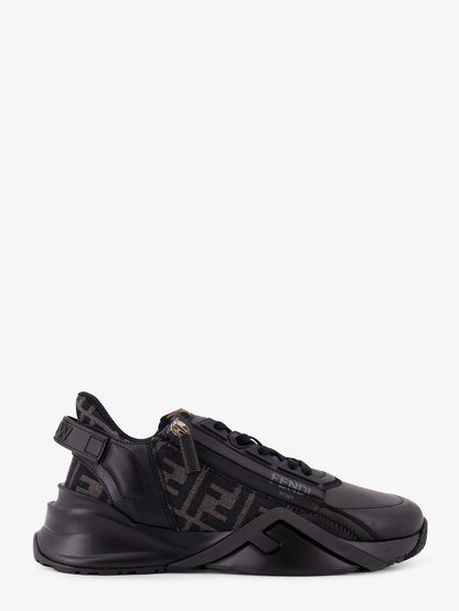 Fendi Leather Flow sneakers with FF jacquard fabric inserts - Nero Grig Nero Nero