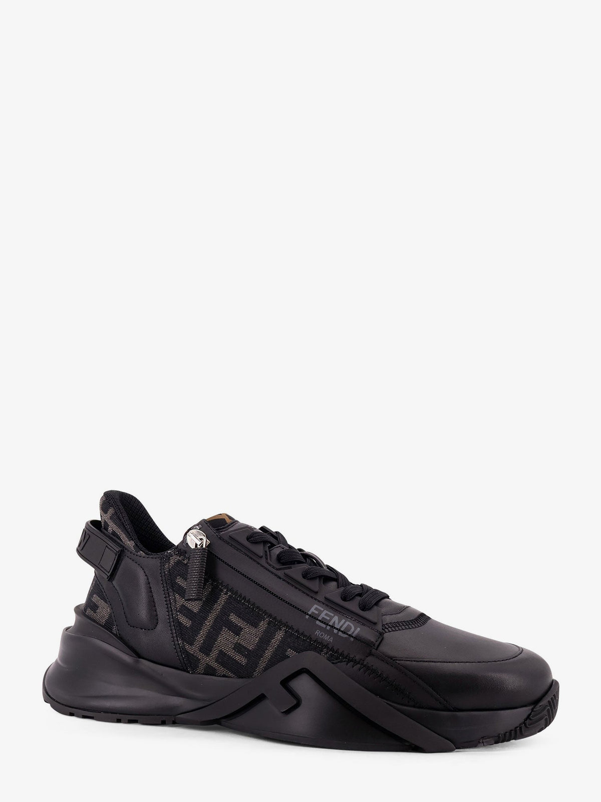 Fendi Leather Flow sneakers with FF jacquard fabric inserts - Nero Grig Nero Nero