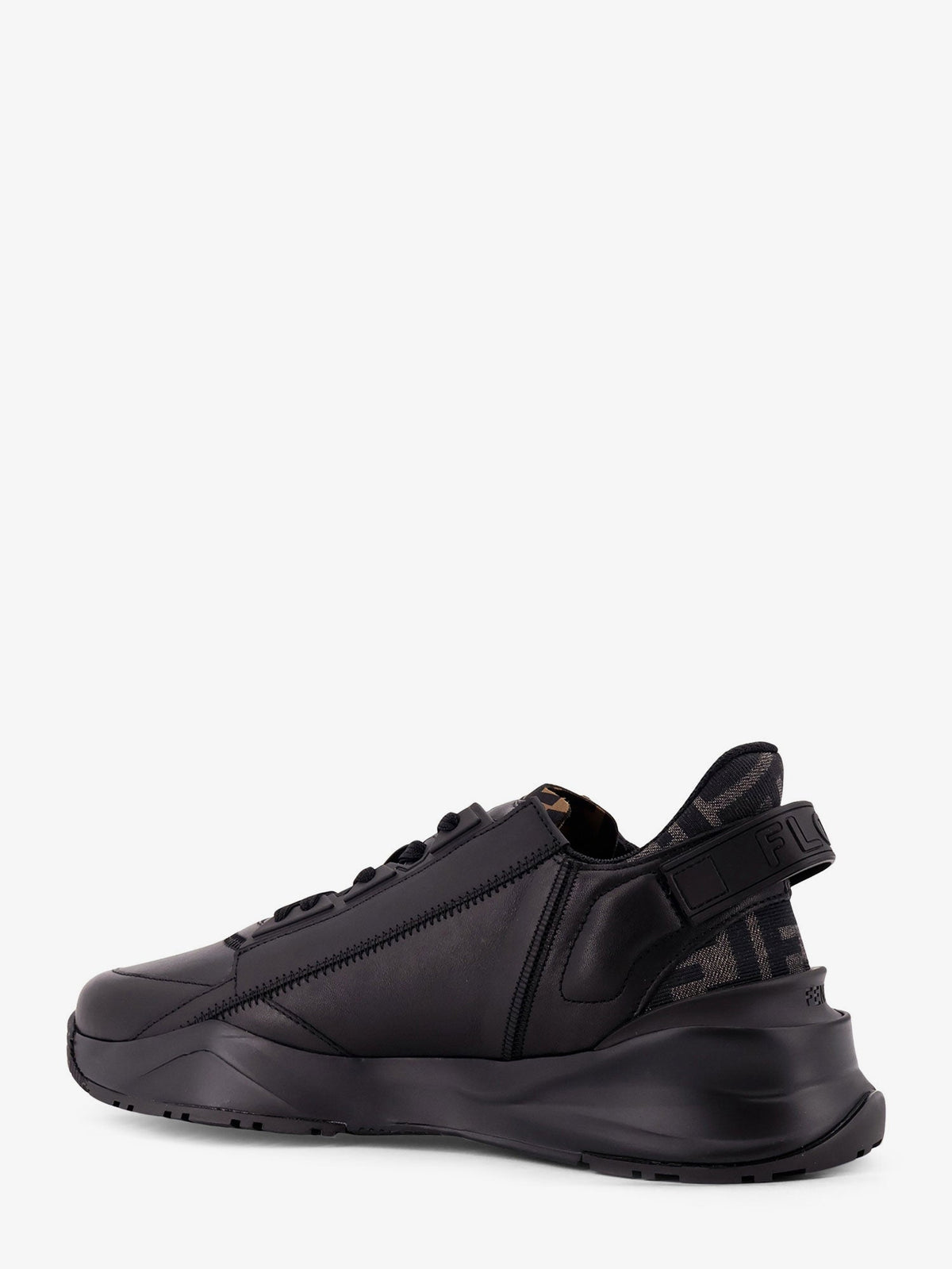 Fendi Leather Flow sneakers with FF jacquard fabric inserts - Nero Grig Nero Nero