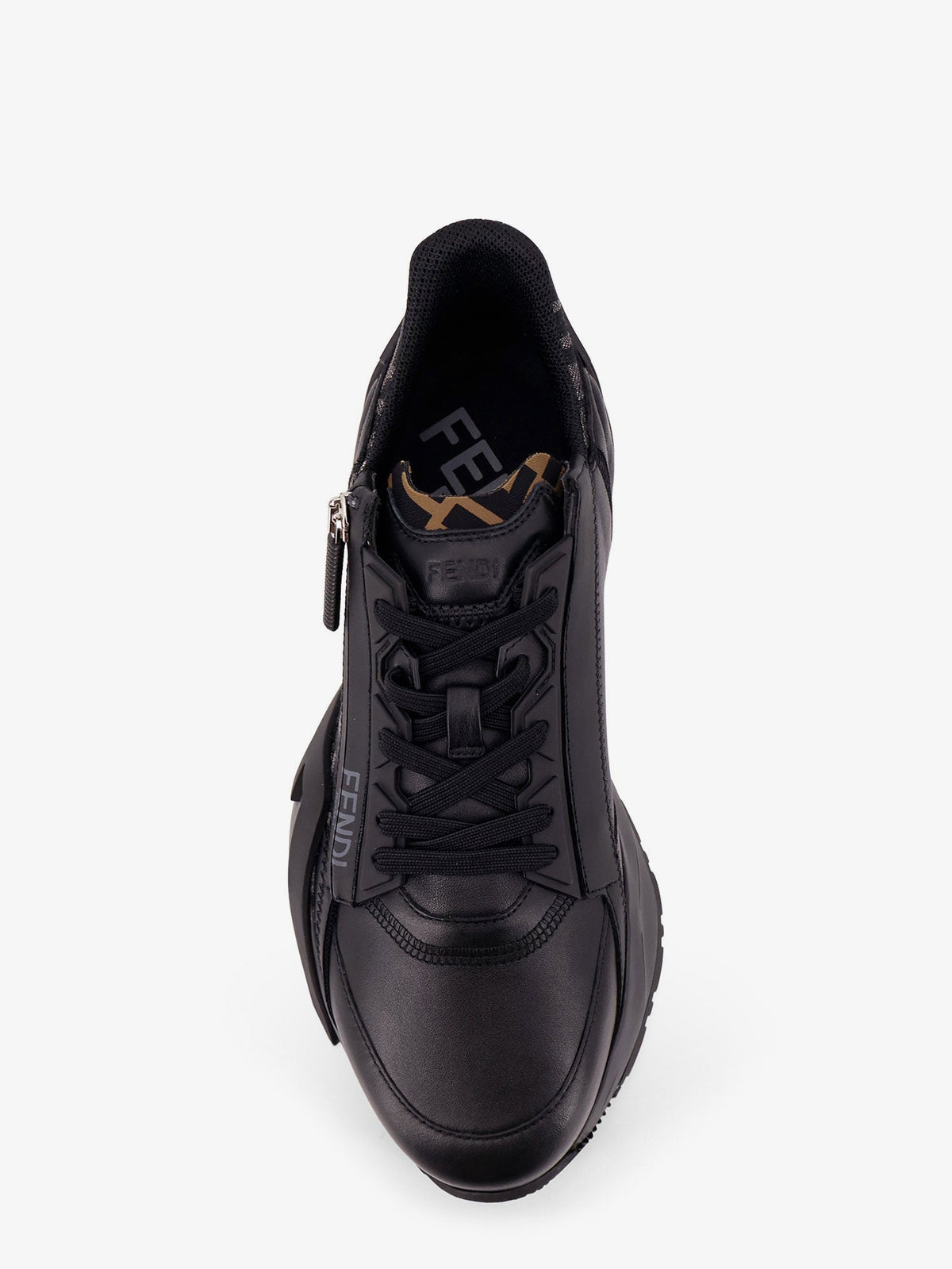 Fendi Leather Flow sneakers with FF jacquard fabric inserts - Nero Grig Nero Nero