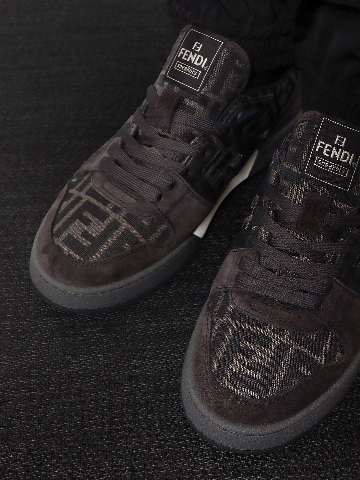 Fendi Fendi Match sneakers in FF jacquard fabric and suede - Dk Grey+Grig.Ner+Bia