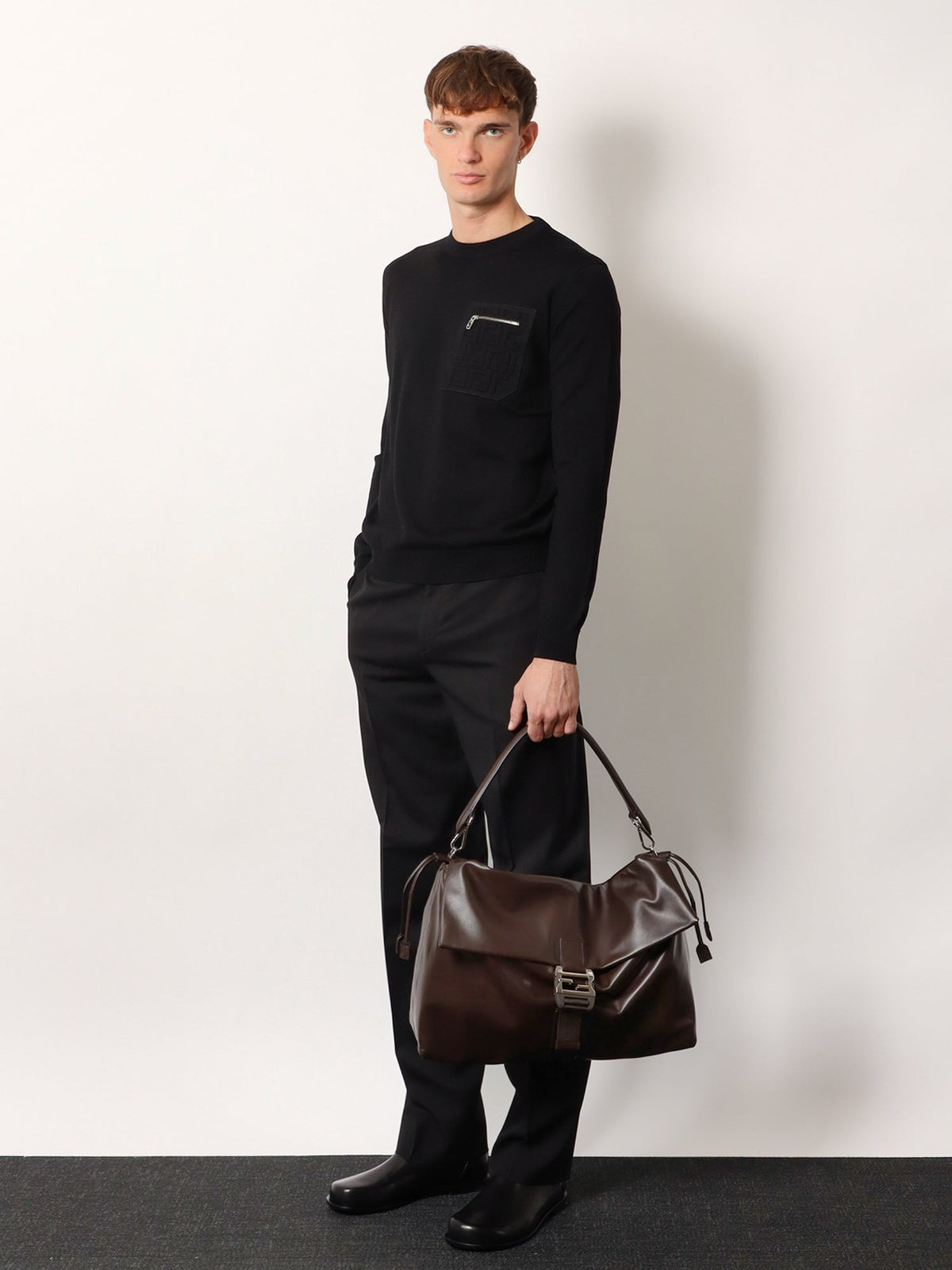 Fendi Fendi Flux Maxi Messenger leather shoulder bag - Chocolate+Palladio