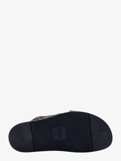 Fendi Ff Jacquard Fabric Sandals With Embroidered Logo