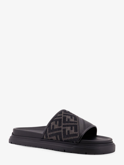 Fendi Low Leather Sandals With Ff Jacquard Insert