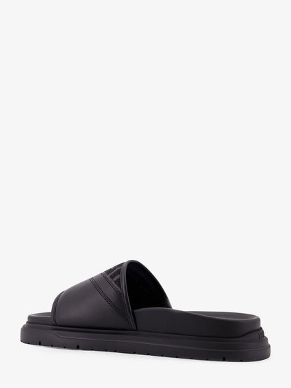 Fendi Low Leather Sandals With Ff Jacquard Insert