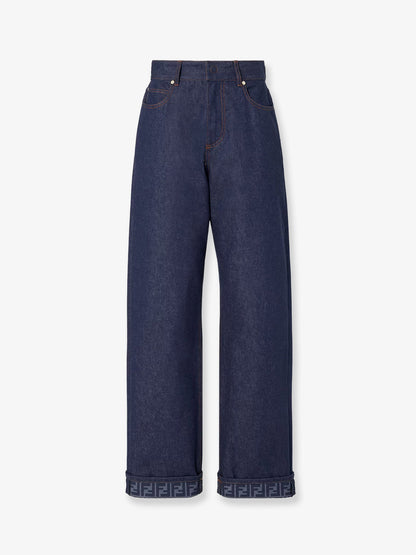Fendi Blue denim jeans with FF detail on the bottom - Navy