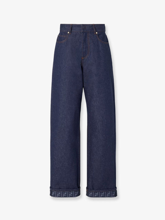 Fendi Blue denim jeans with FF detail on the bottom - Navy