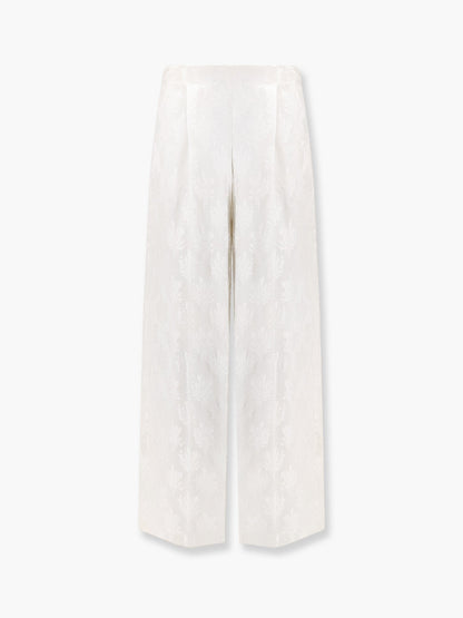 Fendi Jacquard silk trousers with floral motif - Bianco