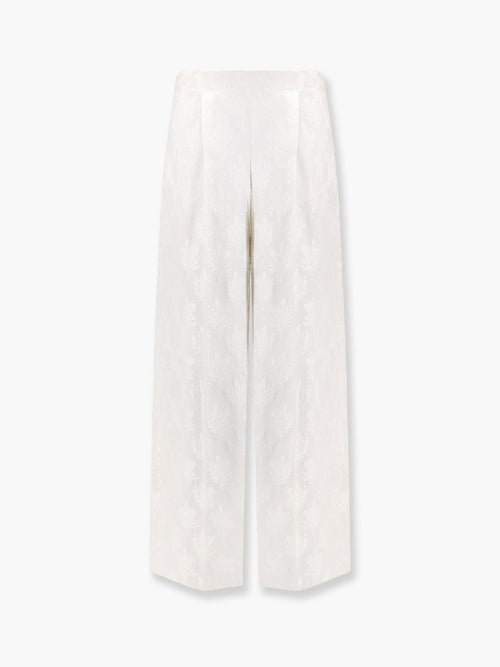 Fendi Jacquard silk trousers with floral motif - Bianco