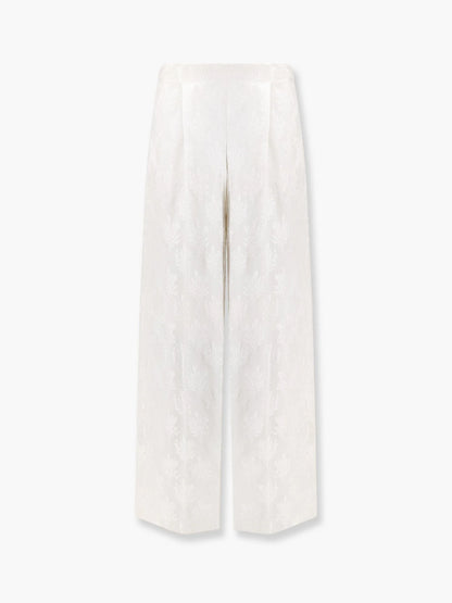 Fendi Jacquard Silk Trousers With Floral Motif
