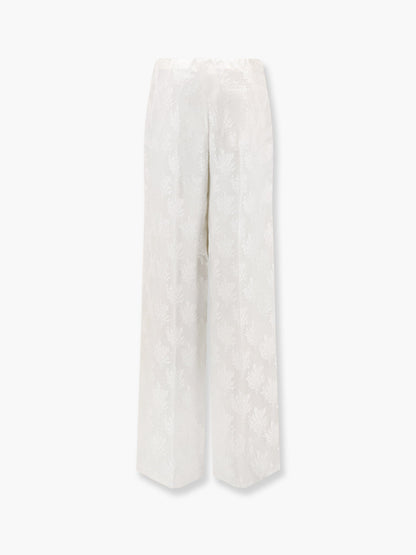 Fendi Jacquard silk trousers with floral motif - Bianco
