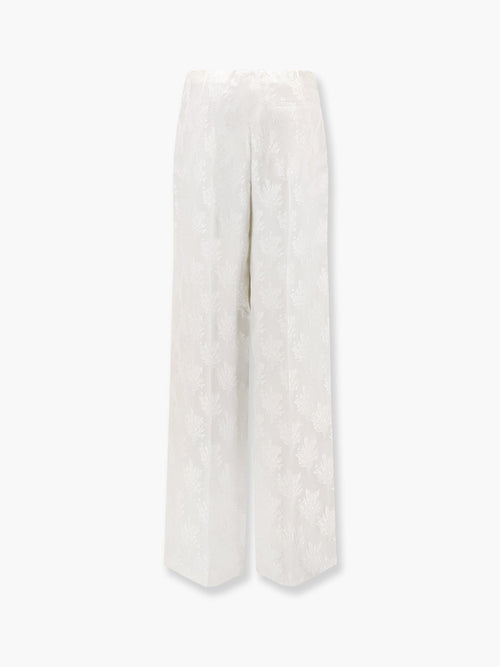 Fendi Jacquard silk trousers with floral motif - Bianco