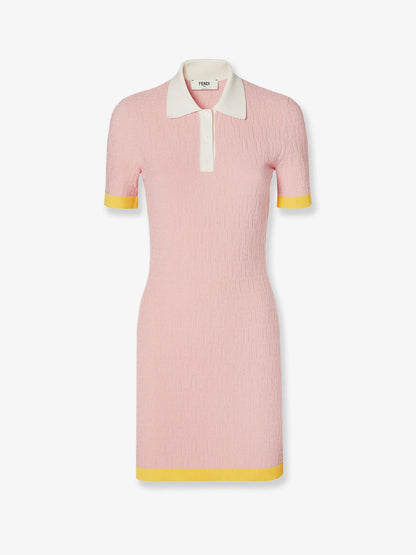 Fendi Cotton And Silk Blend Short Dress With All Over Ff Motif