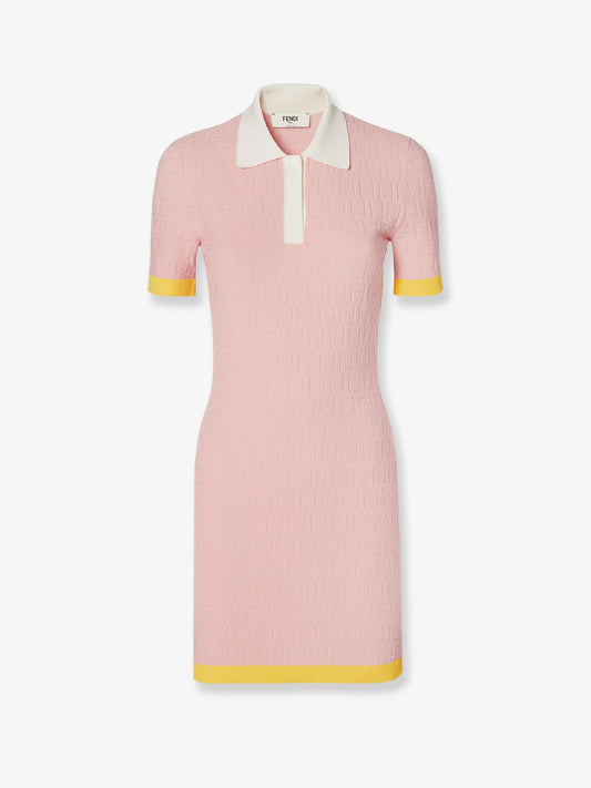 Fendi Cotton And Silk Blend Short Dress With All Over Ff Motif