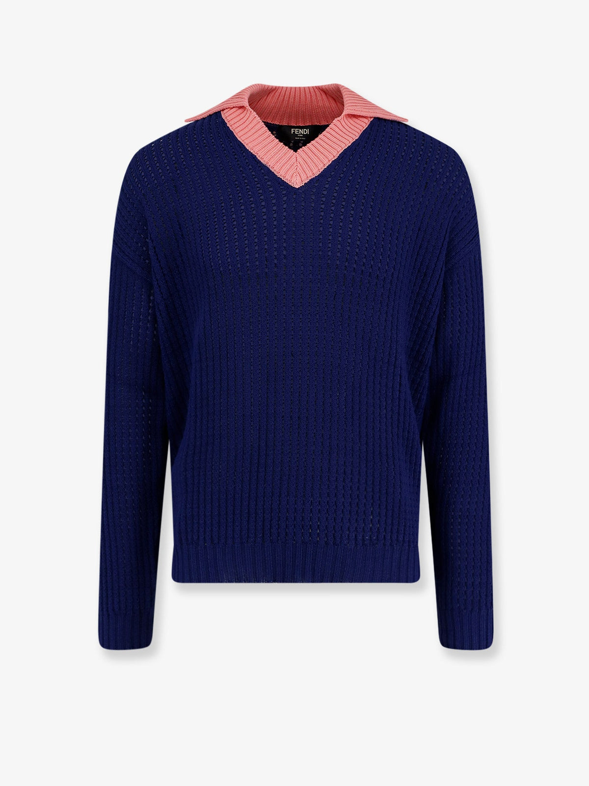 Fendi Cotton sweater with contrasting collar - Blu Ink+Peonia