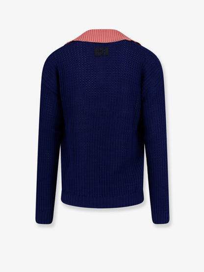 Fendi Cotton sweater with contrasting collar - Blu Ink+Peonia