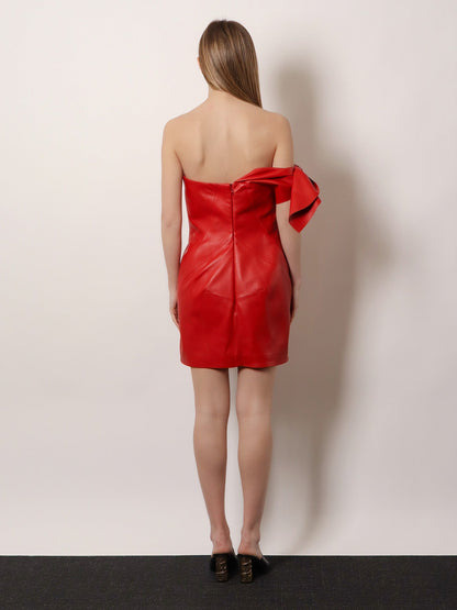 Givenchy Leather bustier dress with bow detail - Poppyred