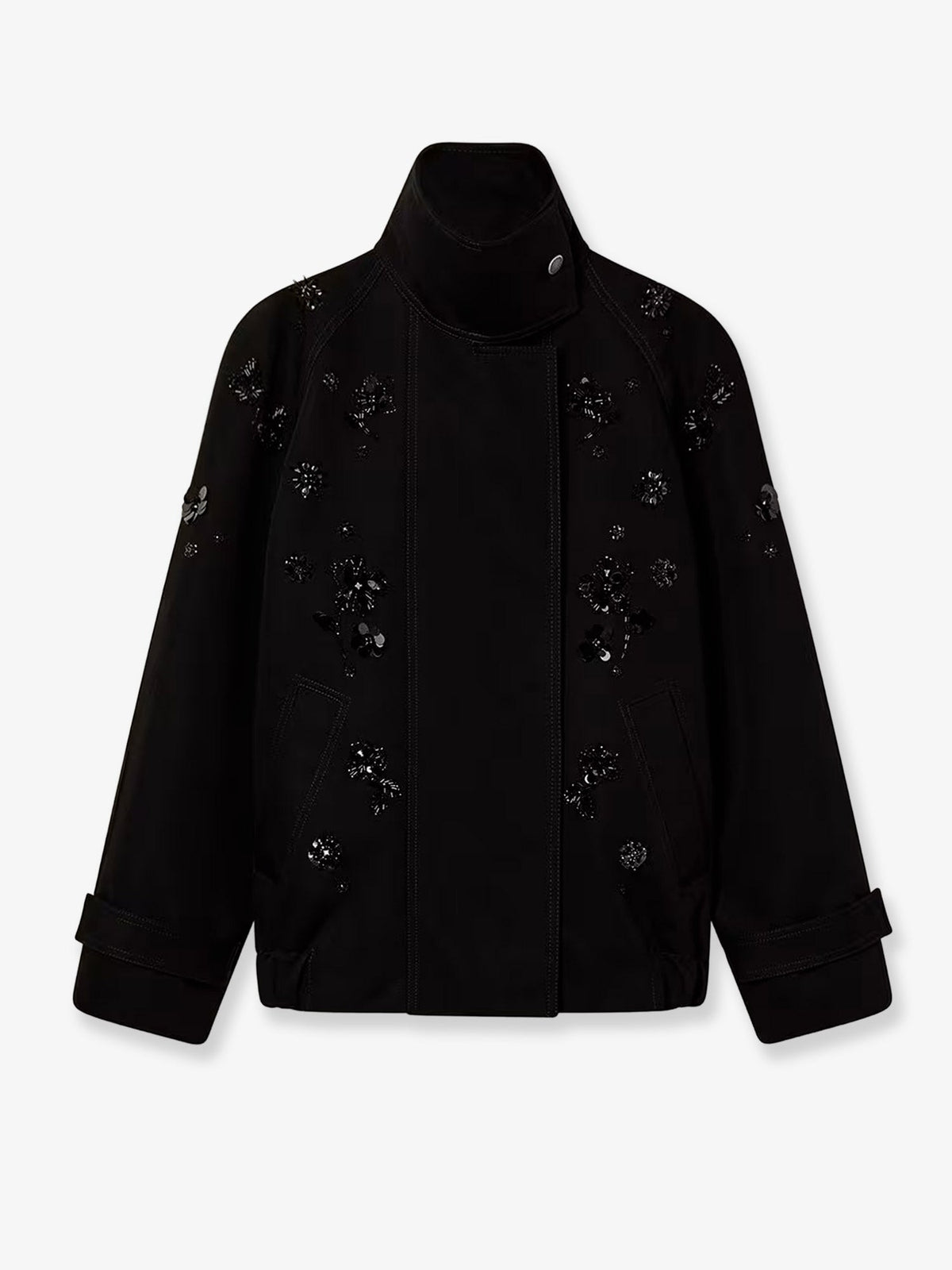Golden Goose Deluxe Brand Black denim jacket with floral details in sequins and crystals