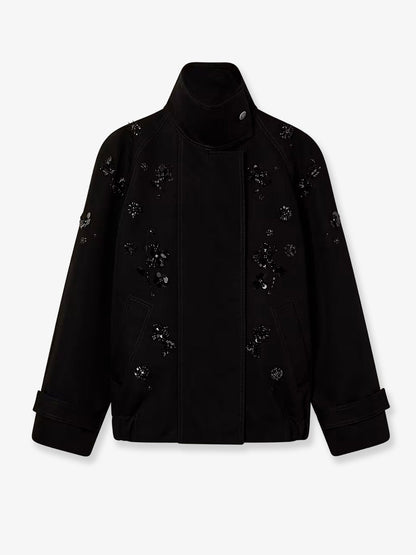Golden Goose Deluxe Brand Black denim jacket with floral details in sequins and crystals