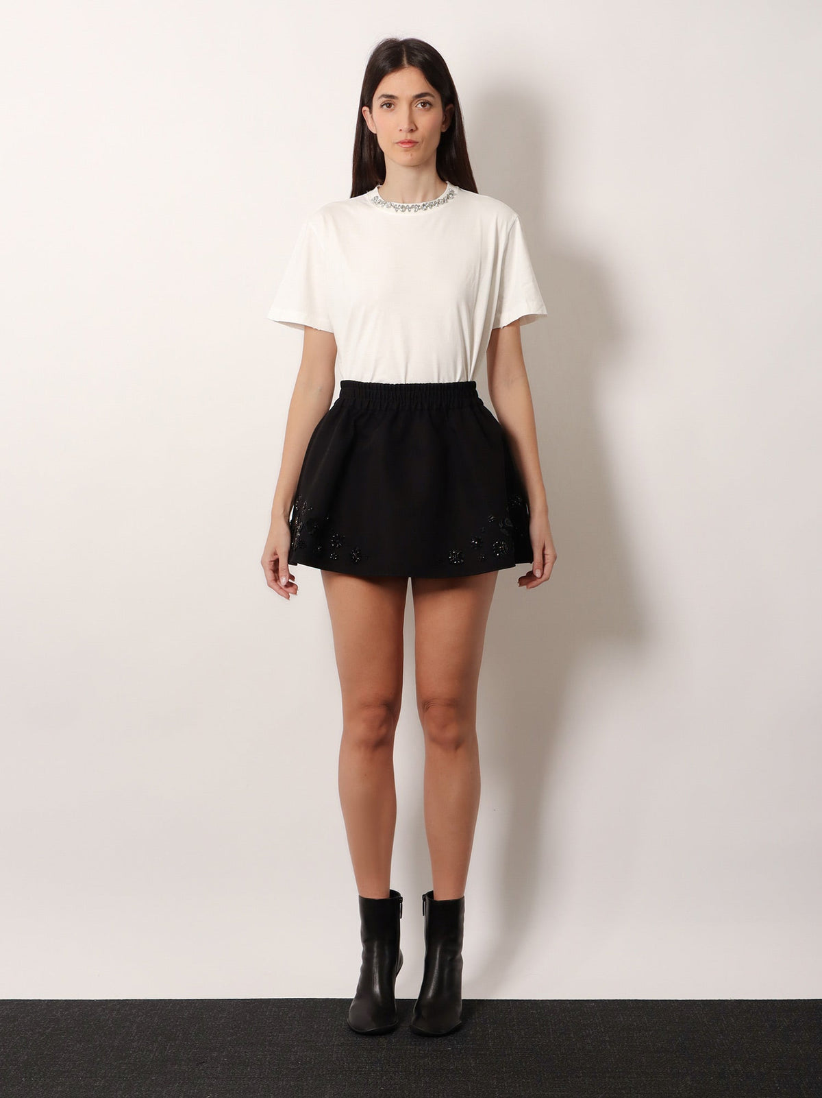 Golden Goose Deluxe Brand Cotton blend midi skirt with floral sequin and crystal details - Black
