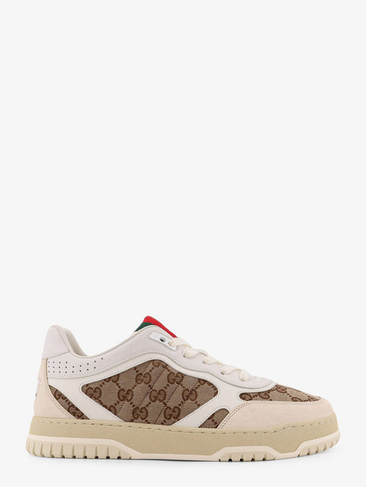 Gucci Leather And Suede Low Top Re Web Sneakers With Gg Supreme Fabric Inserts