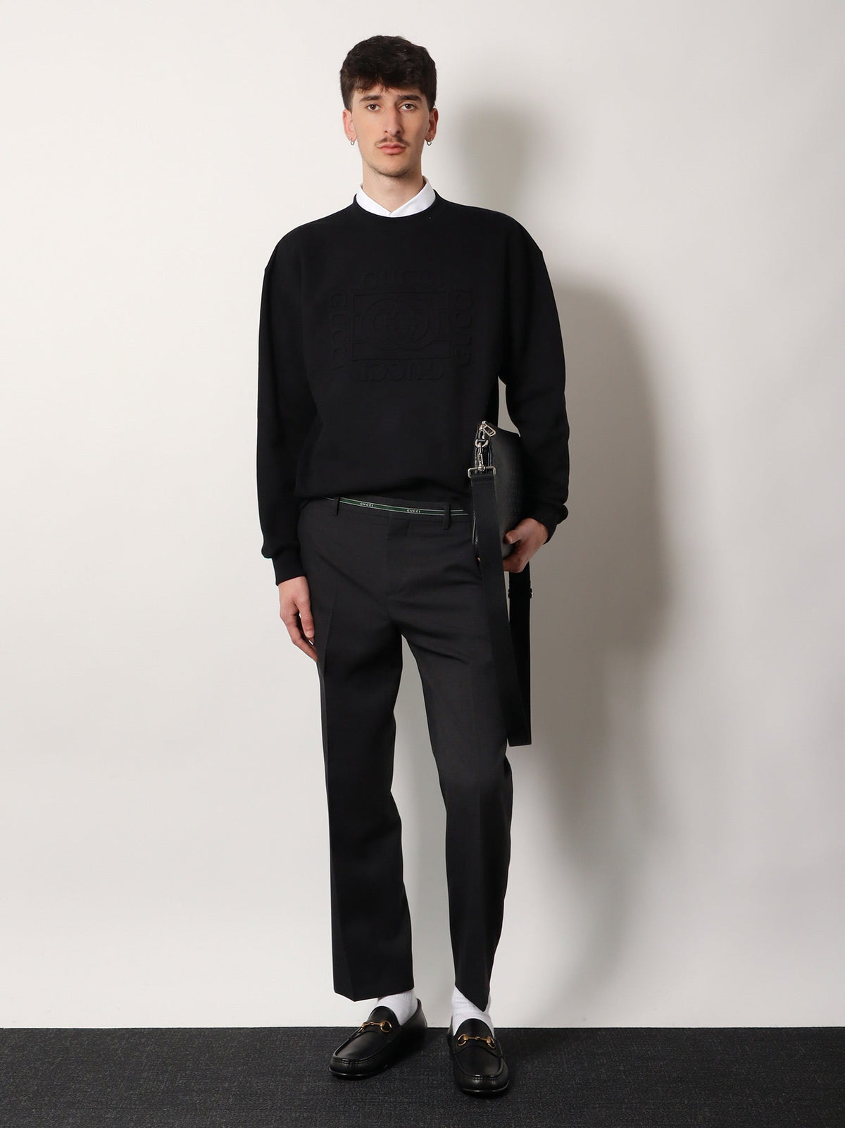 Gucci Cotton sweatshirt with frontal embossed logo - Black Mix
