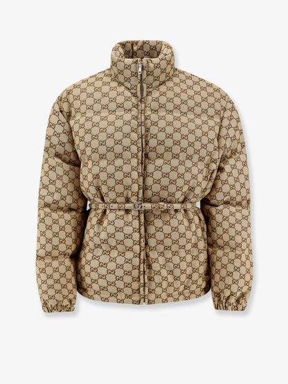 Gucci Gg Fabric Padded Jacket With Belt