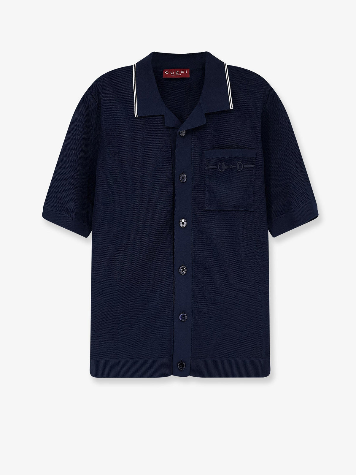 Gucci Viscose blend polo shirt with front Horsebit embroidery - Ink Mix