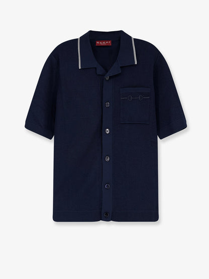 Gucci Viscose blend polo shirt with front Horsebit embroidery - Ink Mix