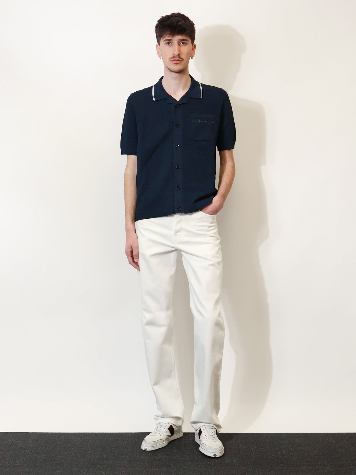 Gucci Viscose blend polo shirt with front Horsebit embroidery - Ink Mix