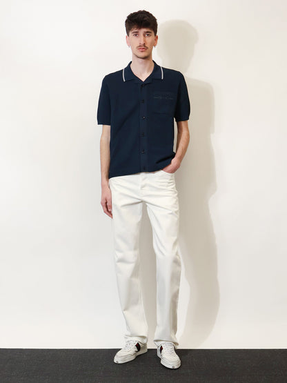 Gucci Viscose blend polo shirt with front Horsebit embroidery - Ink Mix